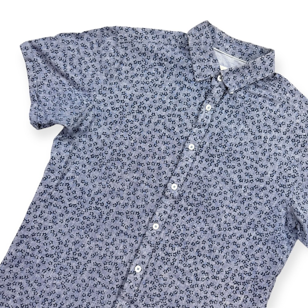 Steel & Jelly Shirt Men's Medium Blue Linen Floral Button Up Cotton Preppy
